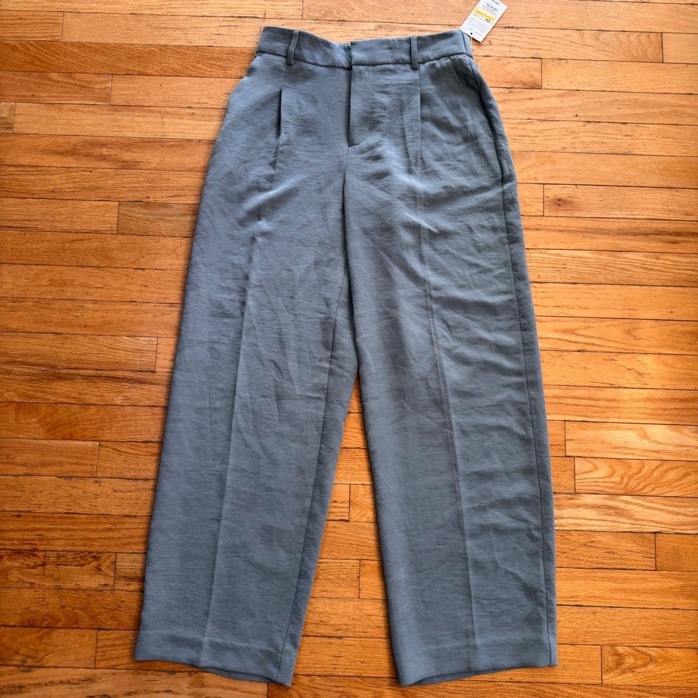 A New Day Womens High-Rise Wide Leg Pleated Trousers Blue Gray Size 6 Career